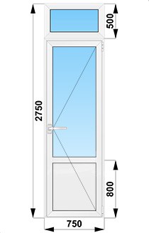 Входные уличные одностворчатые двери с импостом 750x2750